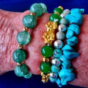 Turquoise and jade stacked bracelet